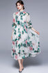 Runway Fashion Boho Chiffon Dress Bow-Neck, Lantern Sleeve, Floral Print Holiday, Cocktail, Party Women's Dress